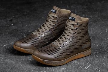 Brown Nobull High-Top Sand Leather Women's Trainers | CA Z1876U